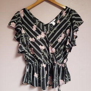 Streetwear Society Size Large Semi-Sheer Women's Floral Top - Gently Used